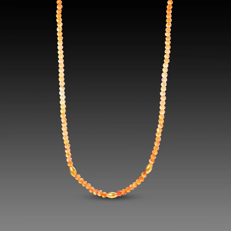 Fashionable Pendant Necklace-Ombre Carnelian Necklace with Gold Rice Beads