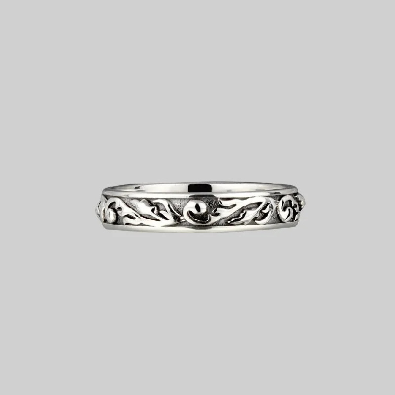 Custom Silver Promise Ring-NOTORIETY. Ornate Band Ring - Silver