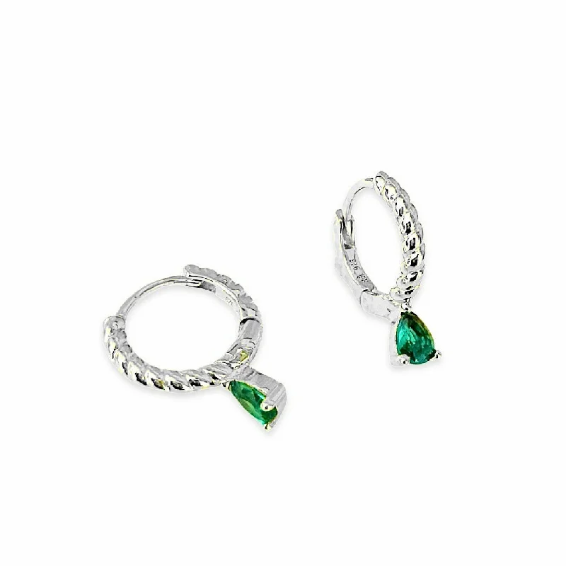 Large Hoop Earrings-Emerald Teardrop Rope Huggies