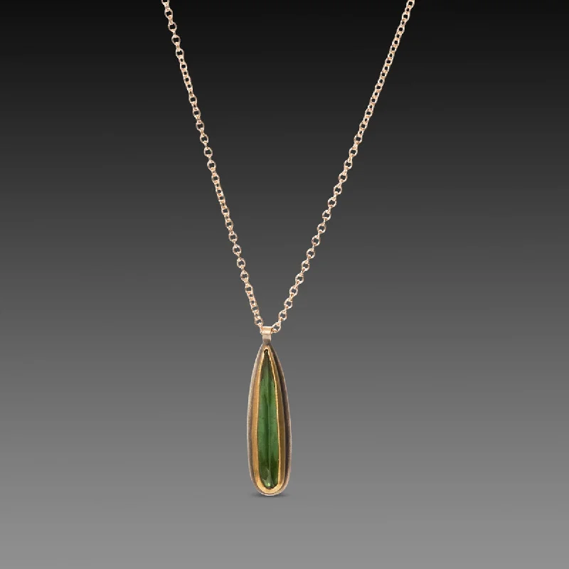 Natural Stone Necklace-Green Tourmaline Teardrop Necklace