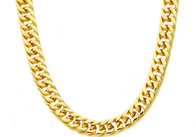 Statement Heart Necklace-Mens Gold Stainless Steel Double Cuban Link Chain Necklace