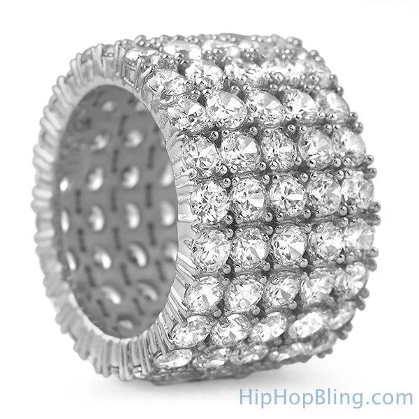 Pear Cut Diamond Ring-Fat 5 Row 360 Eternity Rhodium CZ Ring