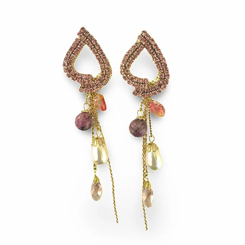 Cute Dangle Earrings-Pamela Crystal Pearl Chandelier Statement Earrings