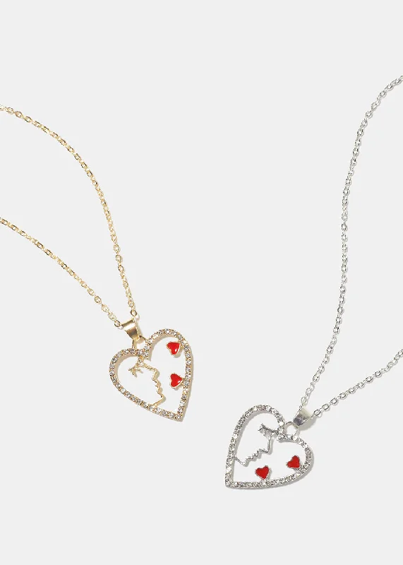 Crystal Charm Necklace-Face in Heart Necklace