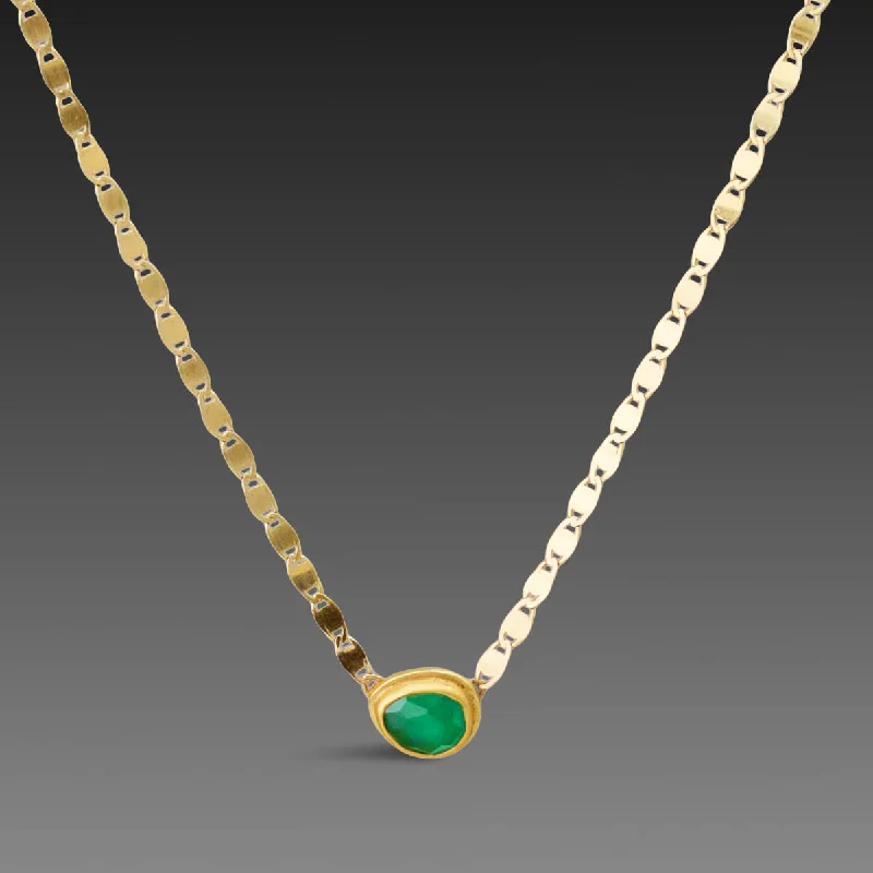 Adjustable Gold Necklace-Floating Emerald Necklace