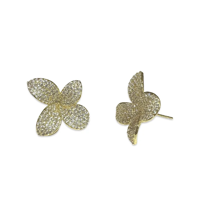 Large Diamond Earrings-Flower Petal Pave Studs