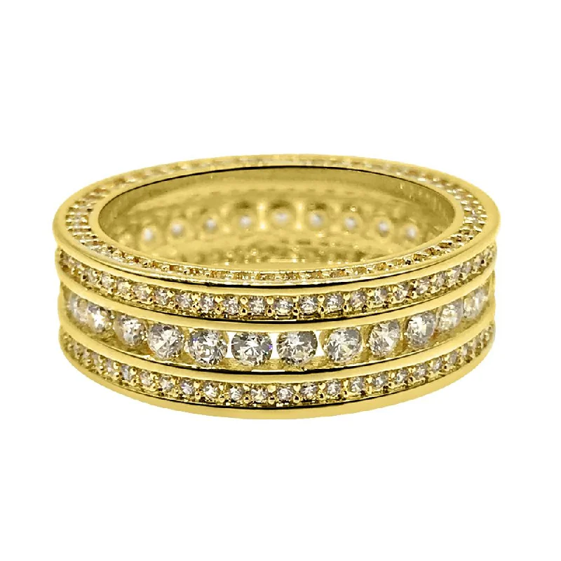 Handcrafted Engagement Ring-Channel Set 360 Eternity Band Gold CZ Bling Bling Ring