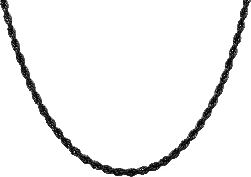 Custom Beaded Necklace-Mens 5MM Black Stainless Steel Rope Chain Necklace