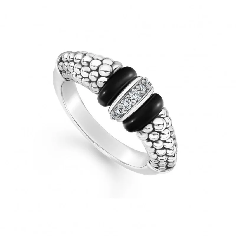 Diamond Wedding Ring for Women-Lagos Sterling Silver Black Caviar 1 Diamond Station Fashion Ring