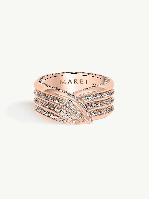 Personalized Birthstone Ring-Pharaoh II Pavé-Set Brilliant White Diamond Ring In 18K Rose Gold