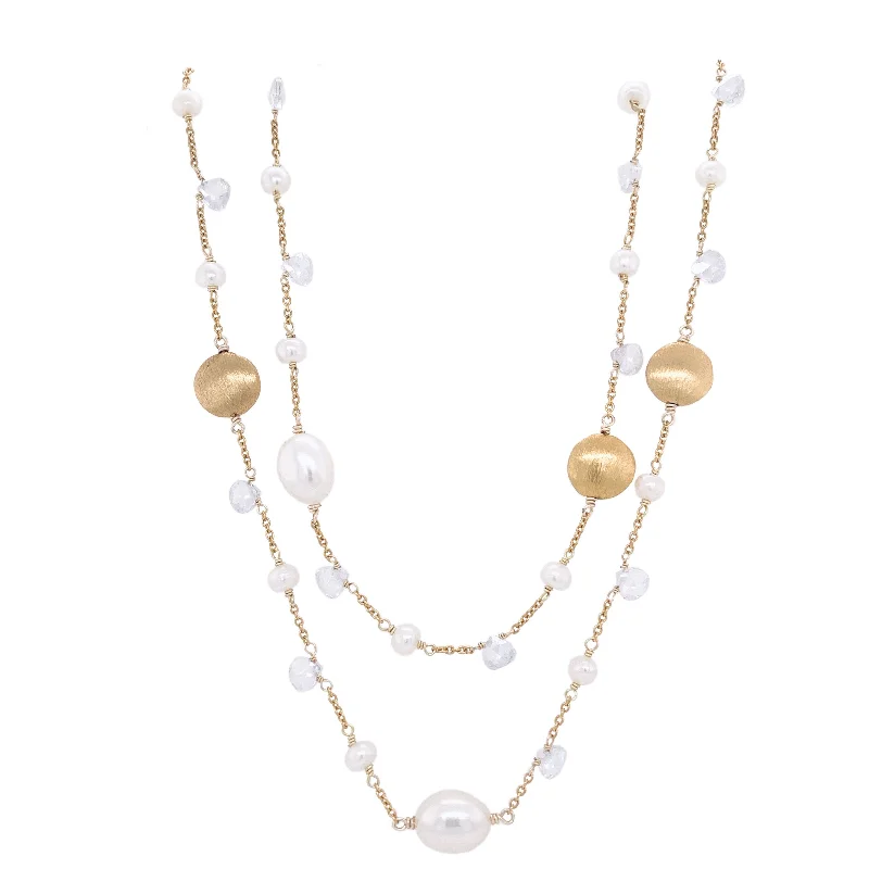 Natural Gemstone Pendant Necklace-White pearl