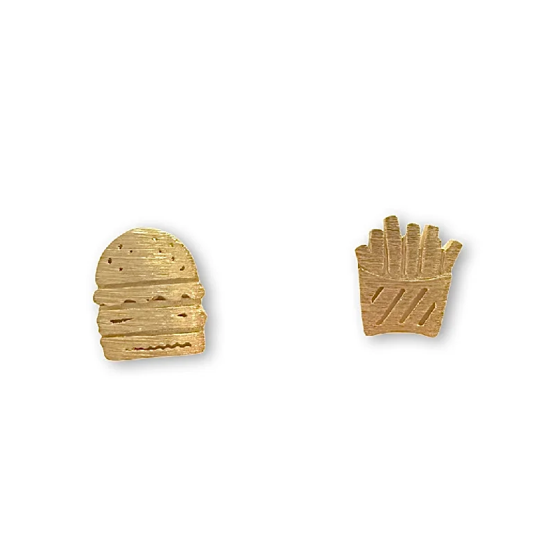 Fancy Diamond Earrings-Burger Fries Studs