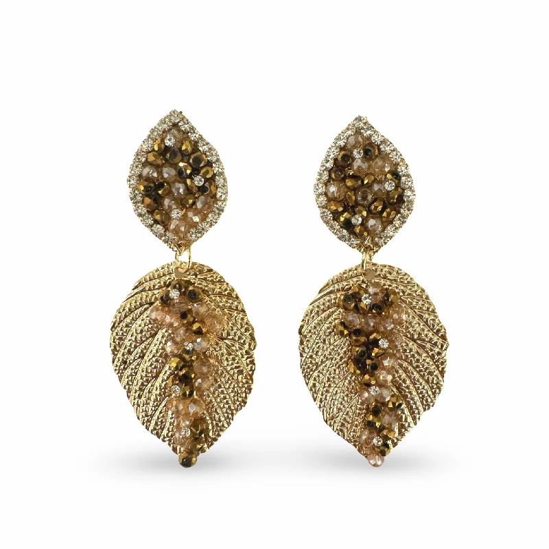 Chandelier Earrings for Weddings-Crysta Leaf Beaded Earrings