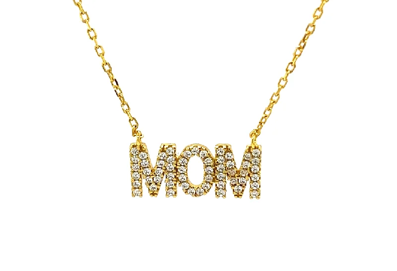 Long Layered Necklace-"Mom" Pave CZ Necklace