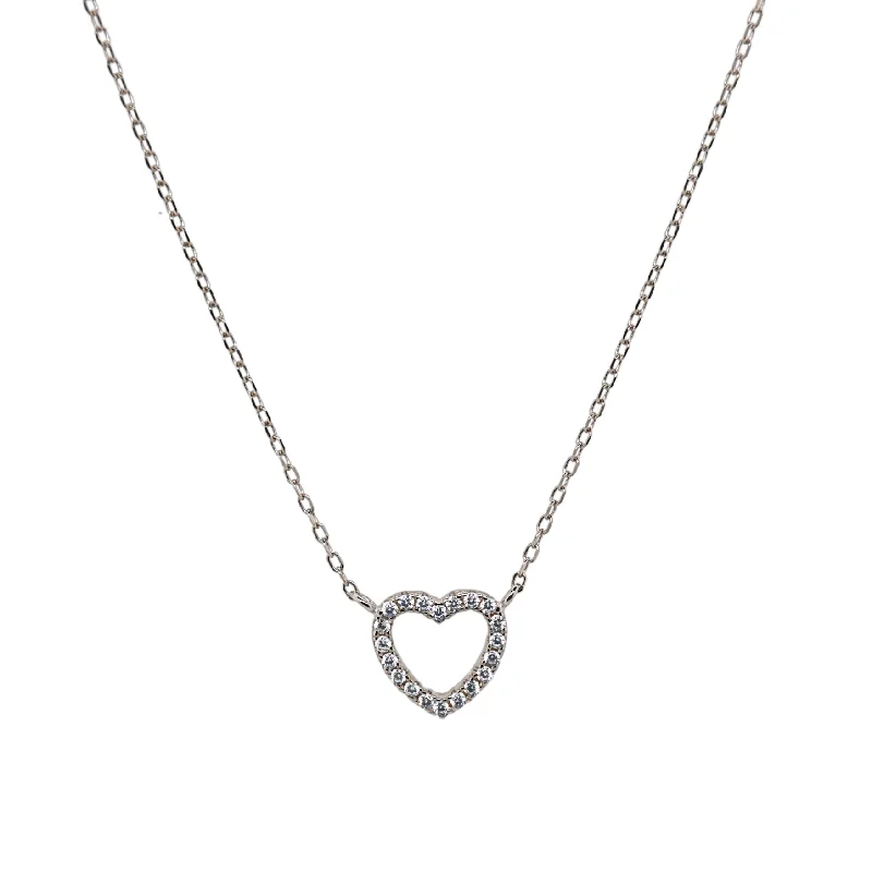 Gold Plated Pendant Necklace-"OPEN HEART" PAVE Small CZ Necklace