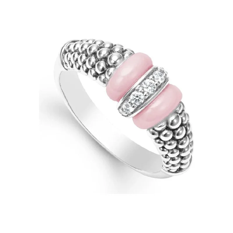 Modern Diamond Ring-Lagos Sterling Silver Pink Caviar Diamond Station Fashion Ring