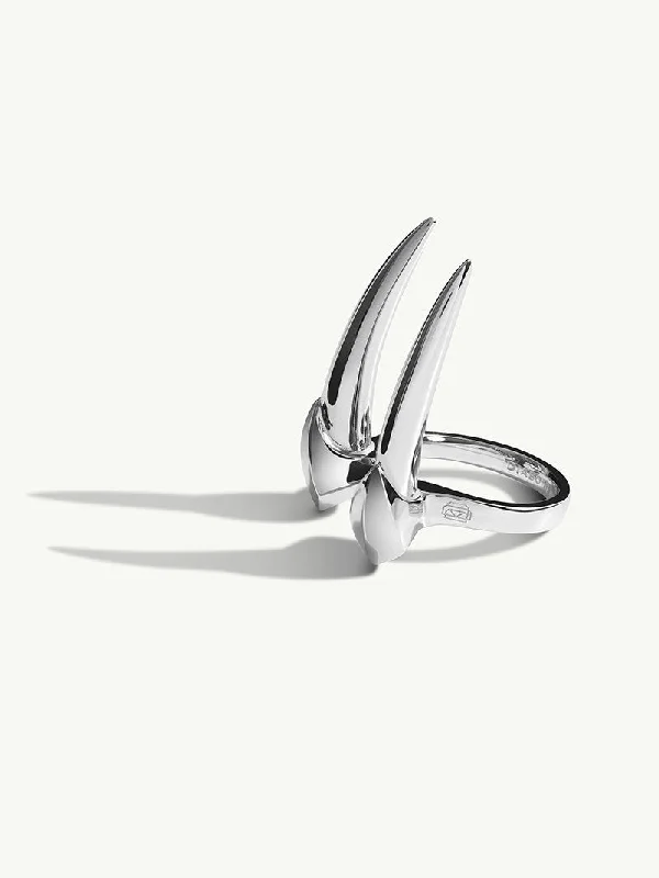 Dainty Sapphire Wedding Band-Damian Brevis Horn Talisman Ring In Sterling Silver