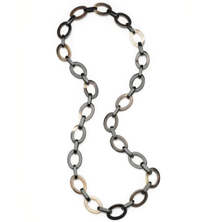 Sparkling Gemstone Necklace-Black horn link