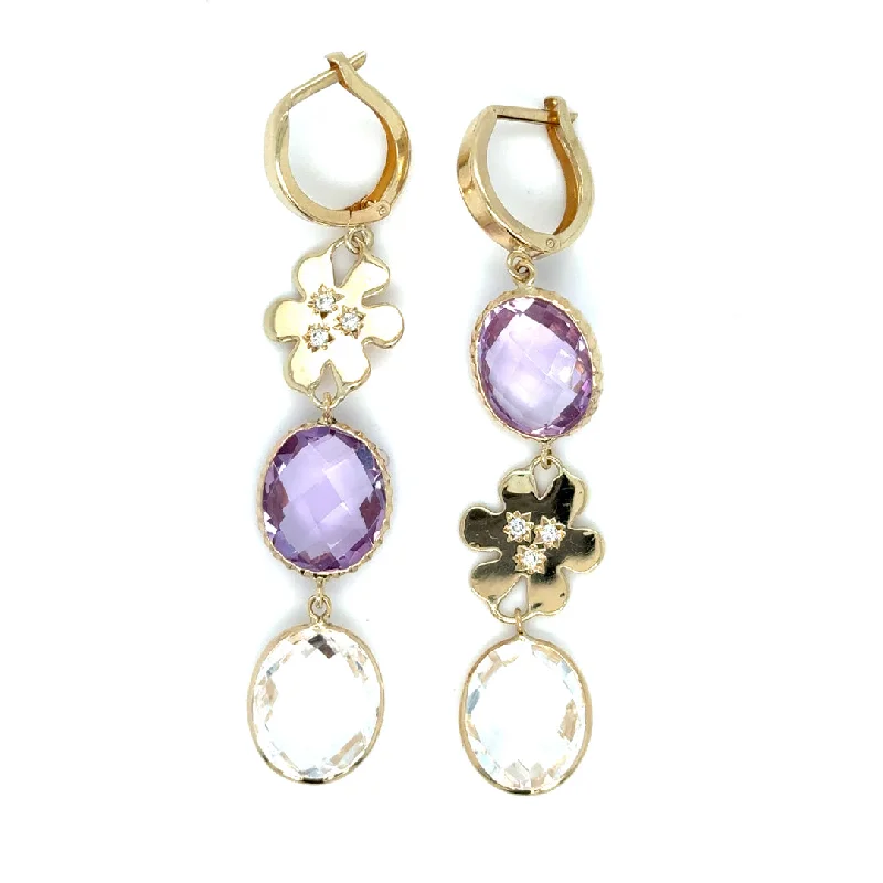 Colorful Drop Earrings-Amethyst & White Topaz & Mini Daisy Drop Earrings