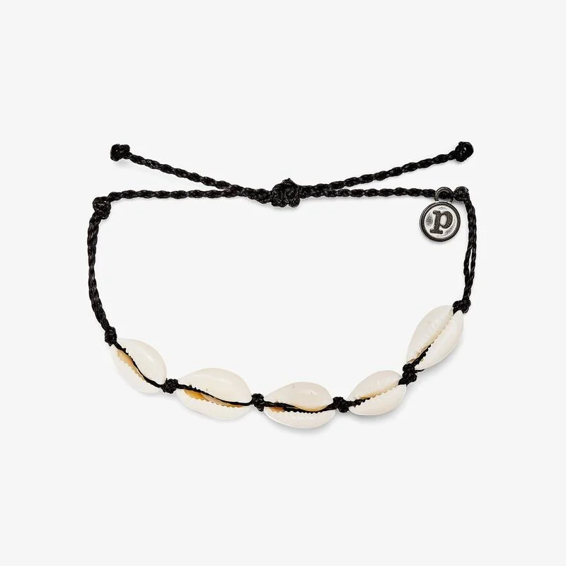 Minimalist Gold Bracelet-PuraVida, Knotted Cowrie Charm Bracelet, Black