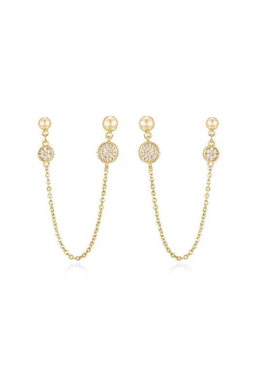 Shiny Drop Earrings-Double Piercing Chain Drop Earrings