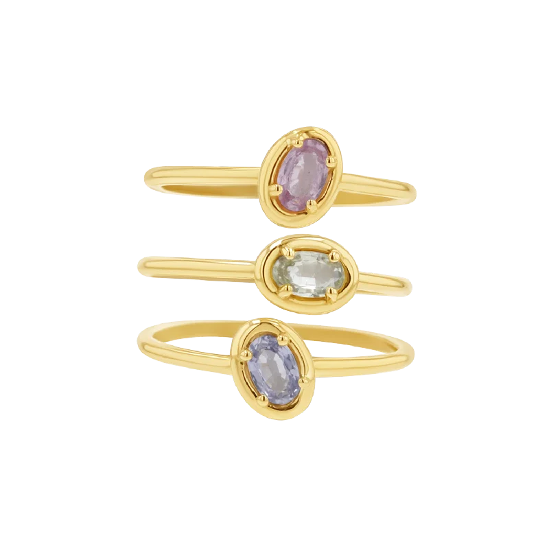 Custom Signet Ring-Trio Oval Sapphire Ring Set