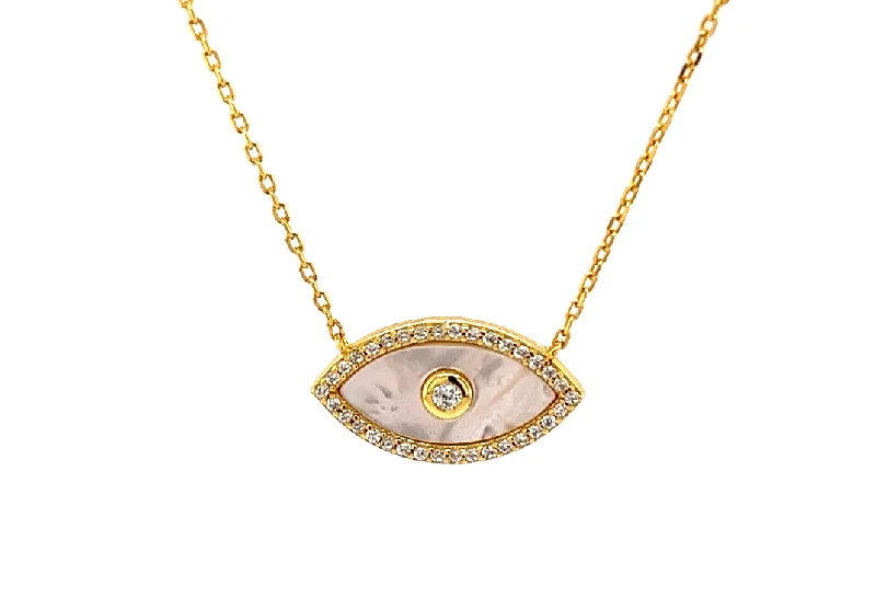 Gold Crystal Pendant Necklace-"SPHINX" Evil Eye Mother of Peal Necklace