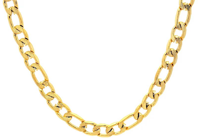 Dainty Crystal Necklace-Mens Gold Plated Textured Stainless Steel Figaro Link Chain Necklace