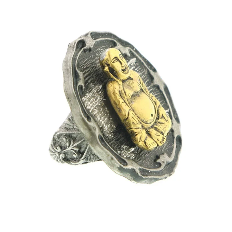 Gold Wedding Band for Women-T.R.U. Two-Tone Buddha And Pewter-Tone Ring 7.5