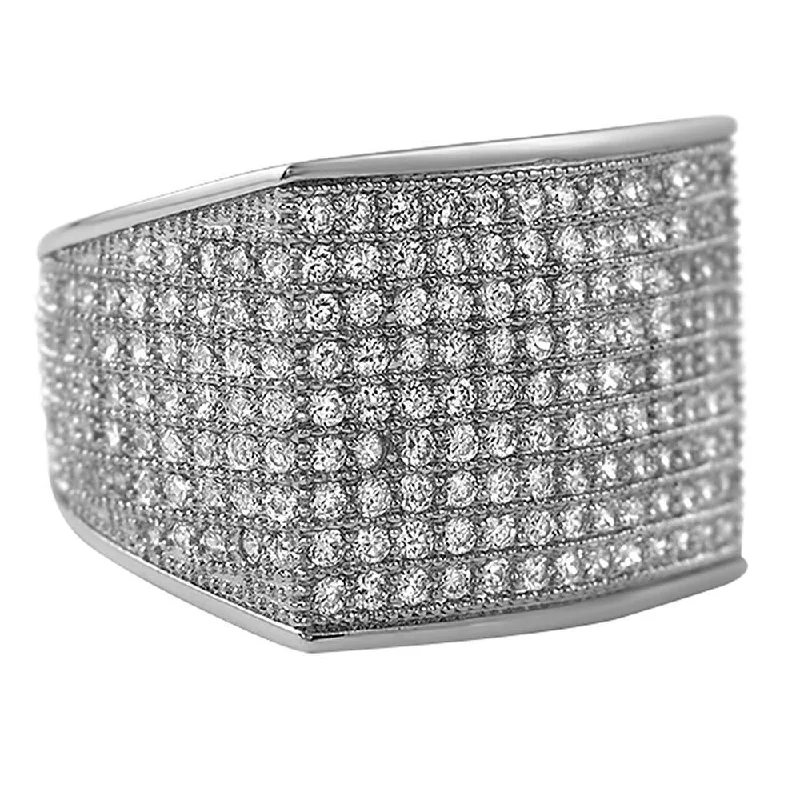 Unique Wedding Ring-Thick Block Rhodium CZ Bling Bling Ring