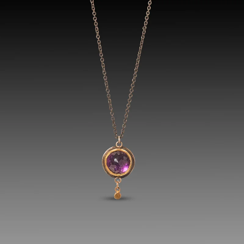 Wedding Necklace for Bridesmaids-Amethyst & Gold Disk Necklace