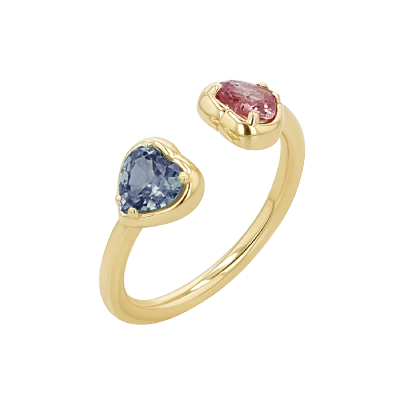 Gemstone Band Ring-Sapphire Heart Duo Wrap Ring