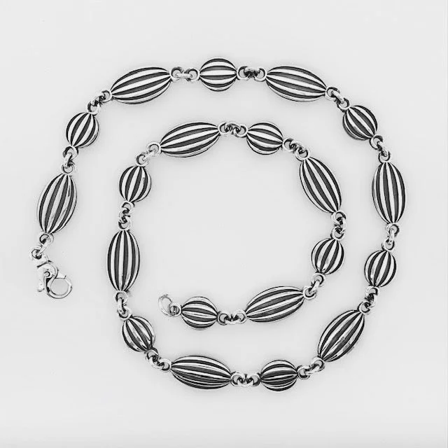 White Diamond Necklace-Oxidized Oval Link Necklace