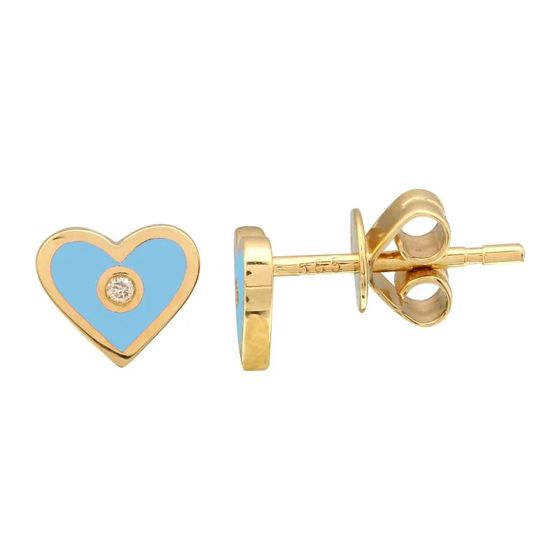 Handcrafted Earrings for Women-Enamel and Diamond Heart Studs