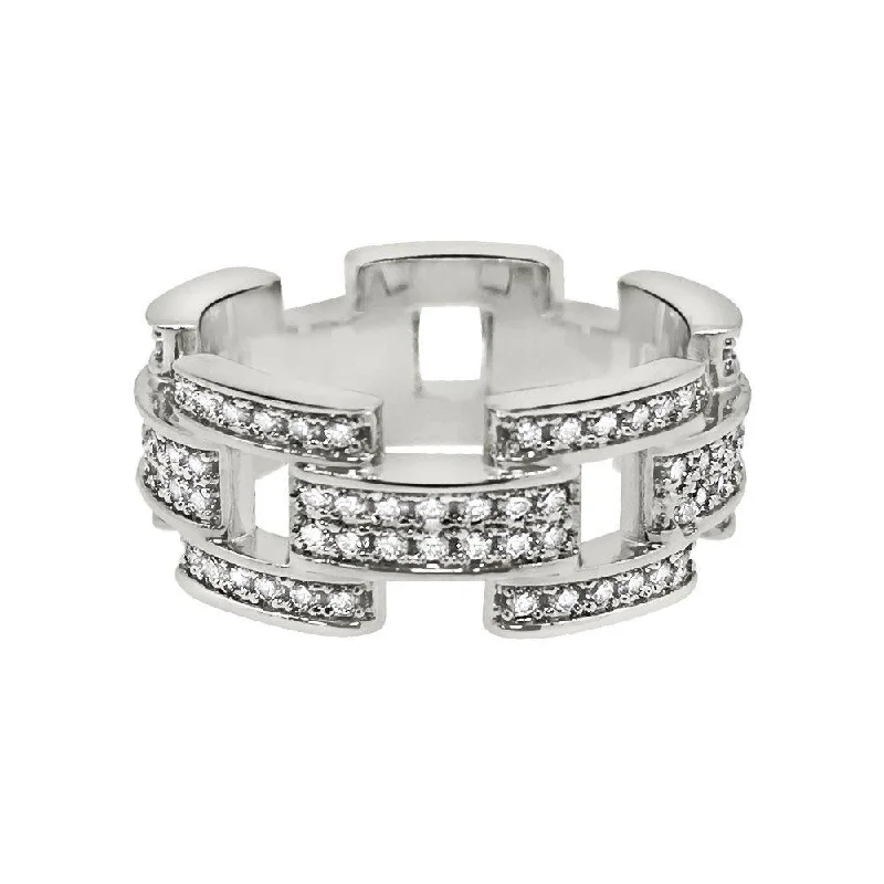 Elegant Pearl Ring-Prez Link Eternity Band Rhodium CZ Bling Bling Ring