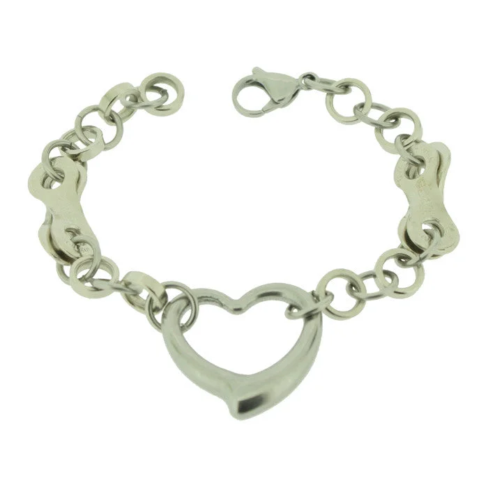 Stackable Leather Bracelets-Stainless Steel Heart Bracelet - Wholesale