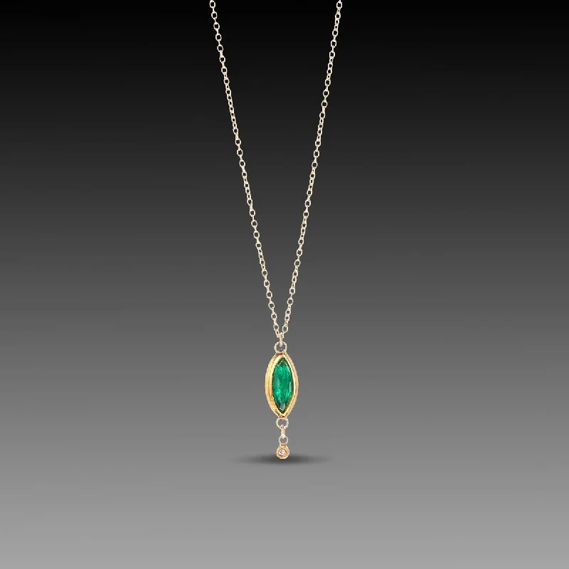 Gold Infinity Necklace-Marquise Emerald Necklace with Diamond Drop