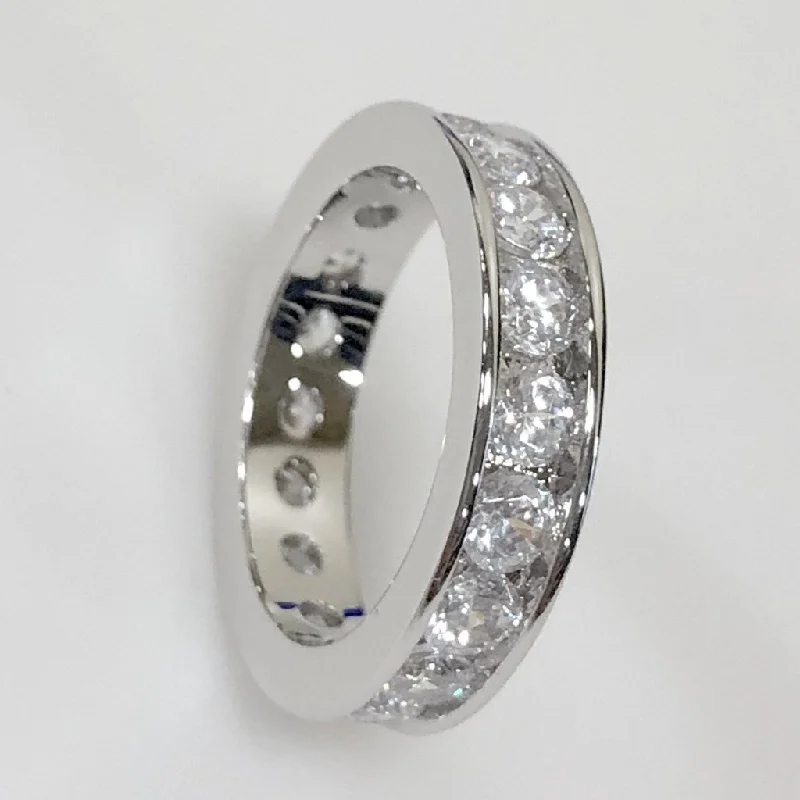 Wedding Band with Sapphire-Channel Eternity Band CZ Bling Bling Ring in Rhodium