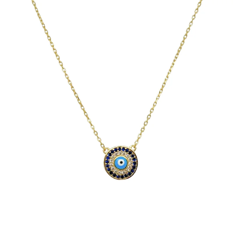 Personalized Silver Pendant Necklace-"HESTIA" Evil Eye Sapphire CZ Necklace