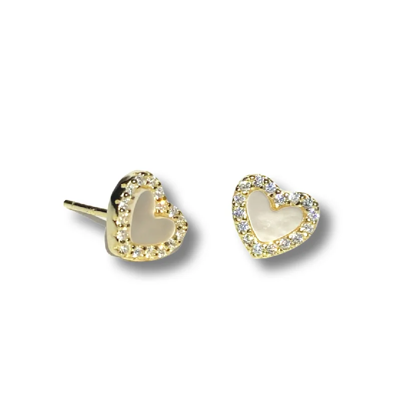 Luxury Diamond Earrings-Gemstone Heart Pave Sparkle Studs