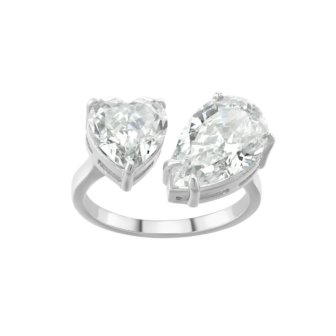 Wedding Ring Set with Diamonds-Toi Et Moi Heart Pear Ring