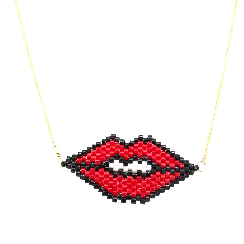 Modern Pendant Necklace-Seed Bead Lips Necklace