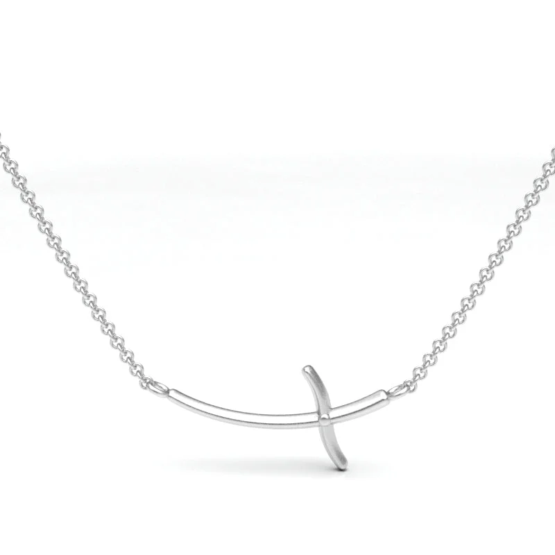 Pearl Chain Pendant Necklace-Bent Cross Necklace