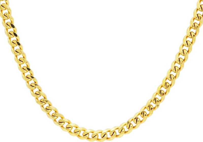 Stylish Diamond Necklace-Mens 7mm Gold Plated Stainless Steel Curb 24" Link Chain Necklace