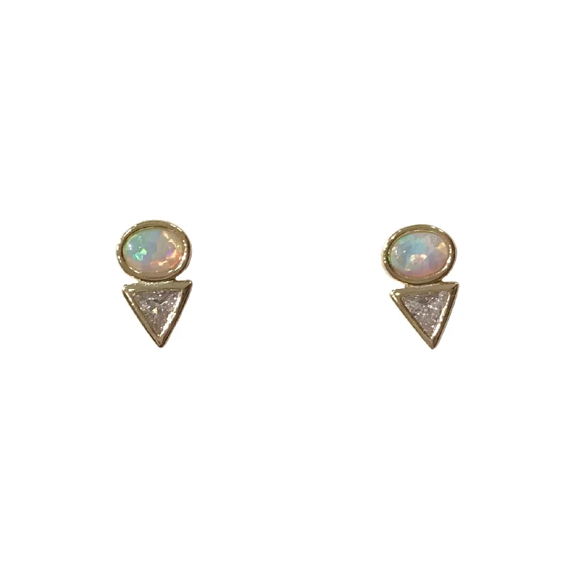 Colorful Hoop Earrings-Sparkly White Opal Triangle Bezel Studs