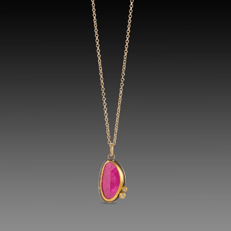 Custom Gold Charm Necklace-Organic Ruby Necklace with Diamonds