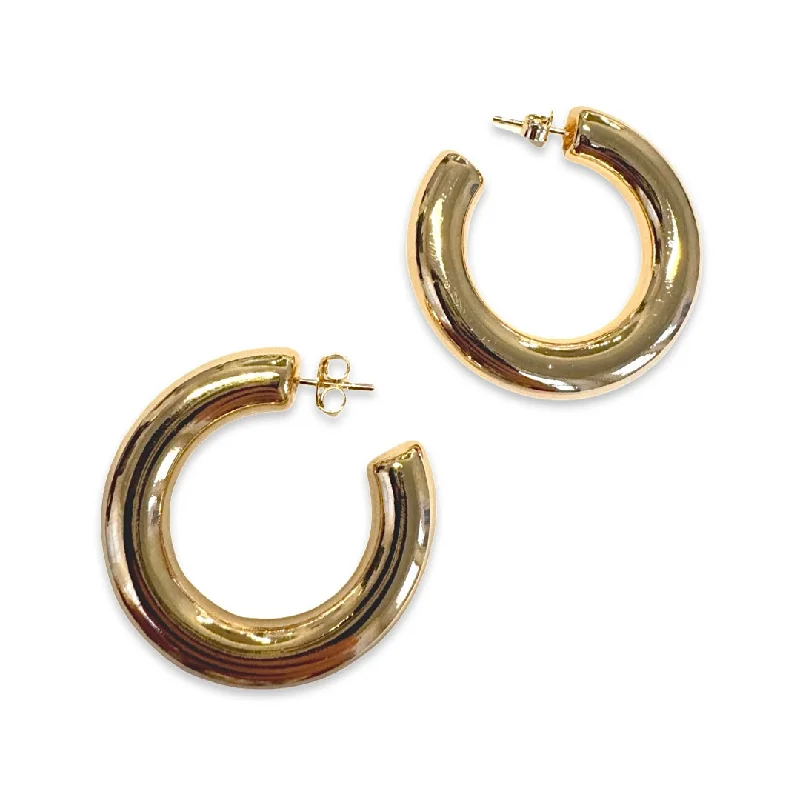 Rhinestone Earrings for Weddings-Gold Filled Hollow Puff Open Hoops