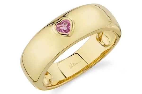 Unique Titanium Wedding Ring-Shy Creation Pink Sapphire Heart Bezel Ring