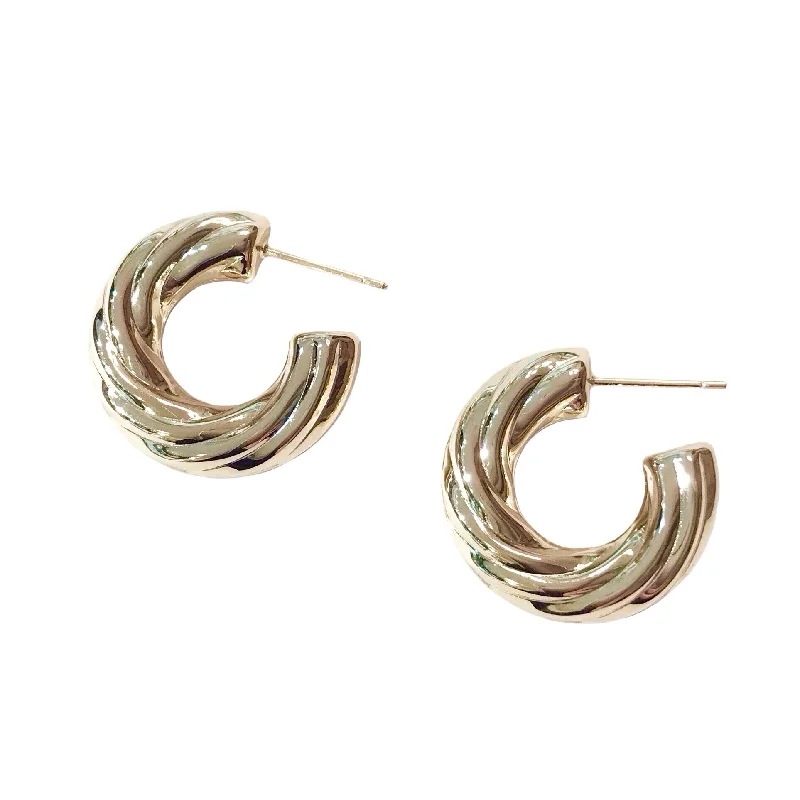 Statement Gold Earrings-Stainless Steel Open Twist Hoops