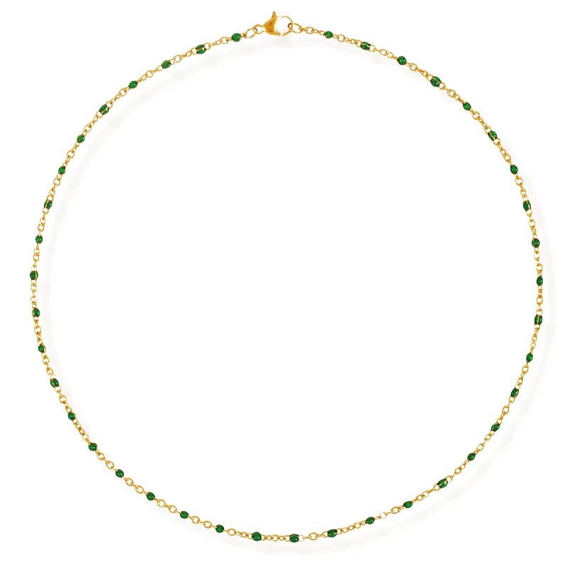 Fashion Crystal Pendant Necklace-Evie Green Dainty Enamel Beaded Necklace